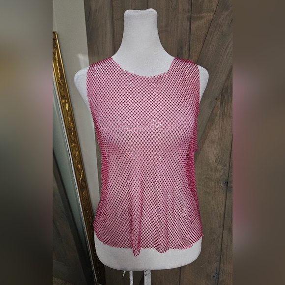 MESHKI Emerson Diamante Mesh Fishnet Tank Top In Fuchsia Pink. Size Small NWT - Picture 13 of 14
